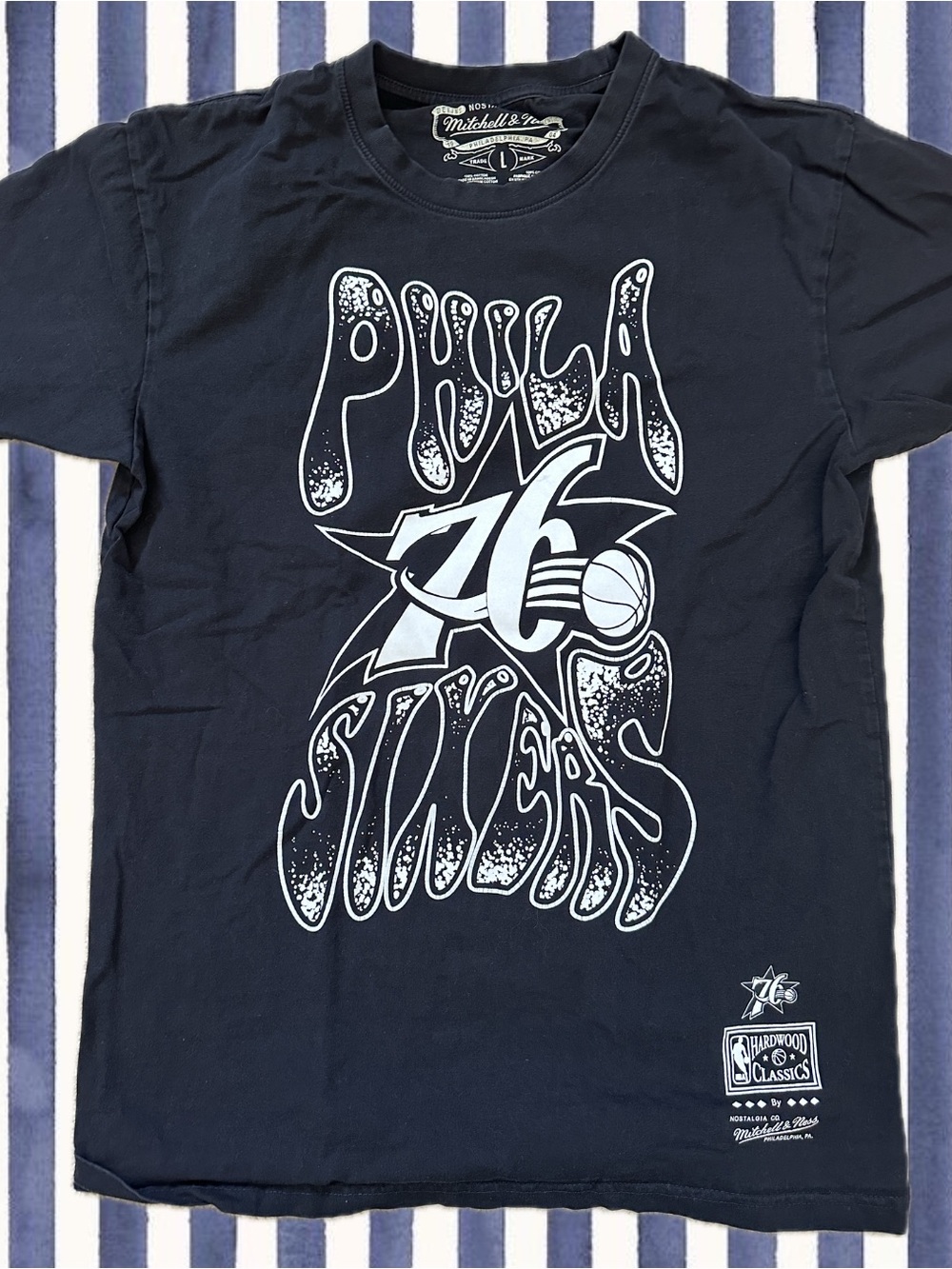 Mitchell & Ness Black Philadelphia 76ers White Graphic Tee